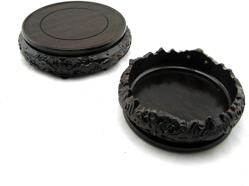 GOLDY&WENDY Oriental Luxury Round Elm Solid Wood Vase Display Stands Pedestal Base, Bat Pattern 3.15 in Diameter