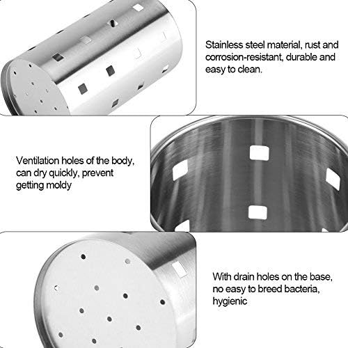 Fdit Chopsticks Holder Stainless Steel Utensil Holder Drying Rack Circular Hole Tableware Storage Rack Organizer (L)