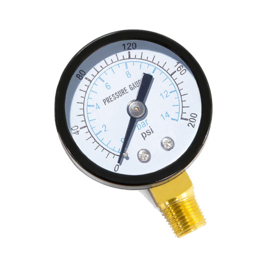 1/8" NPT 200Psi Steel Economical All Purpose Pressure Gauge with Brass Internals 1.5" Dial Display Bottom Mount