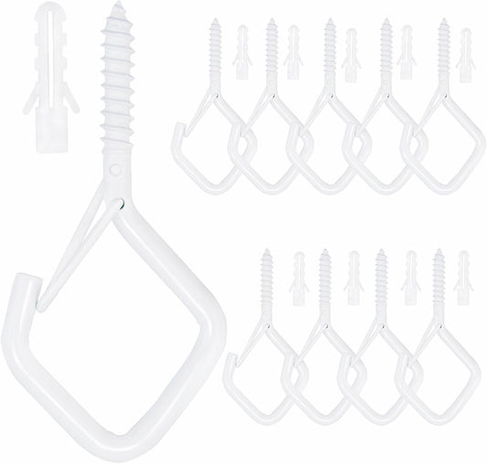 10PCS Eye Screw Hooks for Hanging Heavy Duty with Safety Buckle.Metal Ceiling Hooks for Hanging Plants,Cup,Wind Chime,Bird Feeders,christmas String Lights at Indoor&Outdoor,2.36 Inch(No Drill Bit)