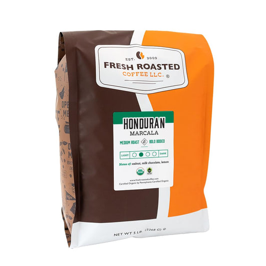 Fresh Roasted Coffee, Organic Honduran Marcala | USDA Organic, 100% Single Origin, Kosher | Medium Roast 5 lb (80 oz) Whole Bean