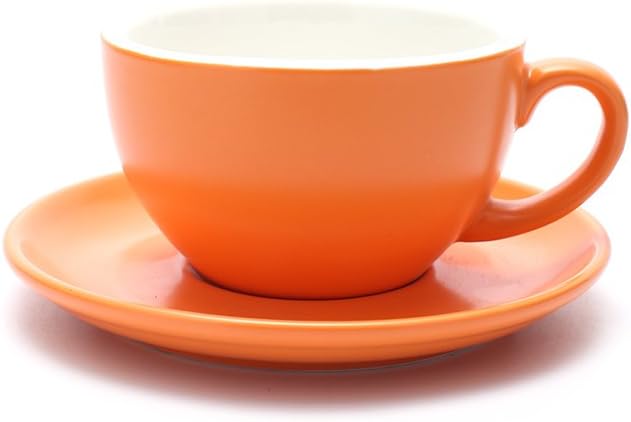 Americano Cup and Saucer Latte Art & Cappuccino for Barista (Matte Orange, 8.5 oz)