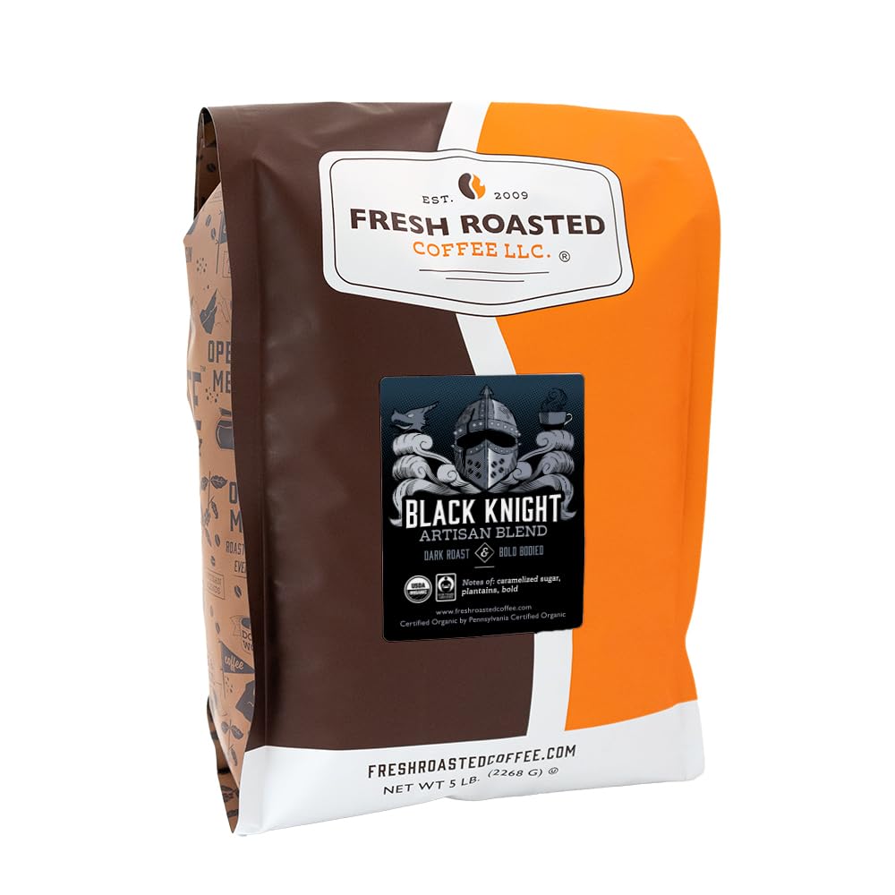 Fresh Roasted Coffee, Organic Black Knight | USDA Organic, Kosher | Dark Roast 5 lb (80 oz) Whole Bean