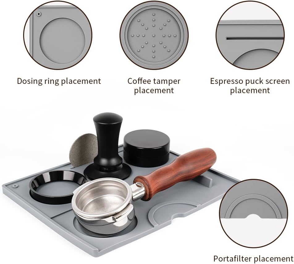 Espresso Tamping Mat - Espresso Tamping Station Food Grade Silicone Coffee Tamper Mat Espresso Accessory for Baristas Home Kitchen Bar Coffee Shop 9.84Inch x 7.87Inch (Grey)