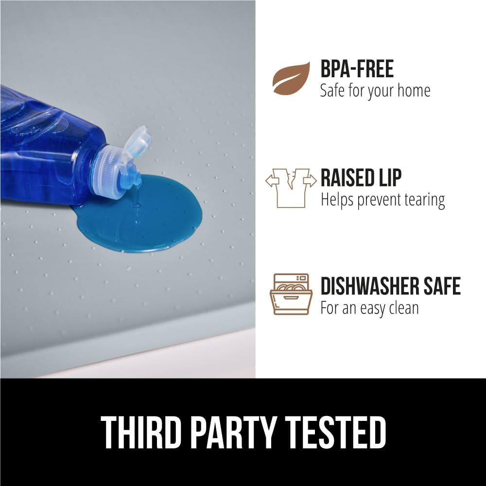 GORILLA GRIP Waterproof Silicone Under Sink Mat with Raised Lip for Kitchen and Bathroom, 28 x 22 in, Cabinet Shelf Liner Stay in Place Mats Dishwasher Safe Drawer Liner, Organizer Tray, Light Grey