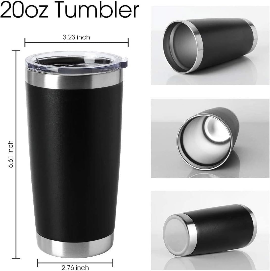HASLE OUTFITTERS 20oz Tumblers Stainless Steel Mugs with Lid Double Wall Vacuum Insulated Coffee Cups for Cold & Hot Drinks (20oz-Black, 12 Pack)