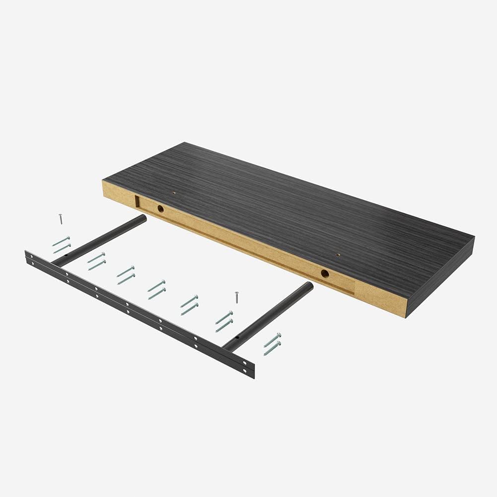 Floating Shelf, Set of 3 Wall Shelf, 30 in W x 12.75 in D x 2 in H Wooden Floating Wall Shelf with Invisible Brackets for Living Room/Bedroom/Bathroom/Kitchen Storage and Decor, Black Wood