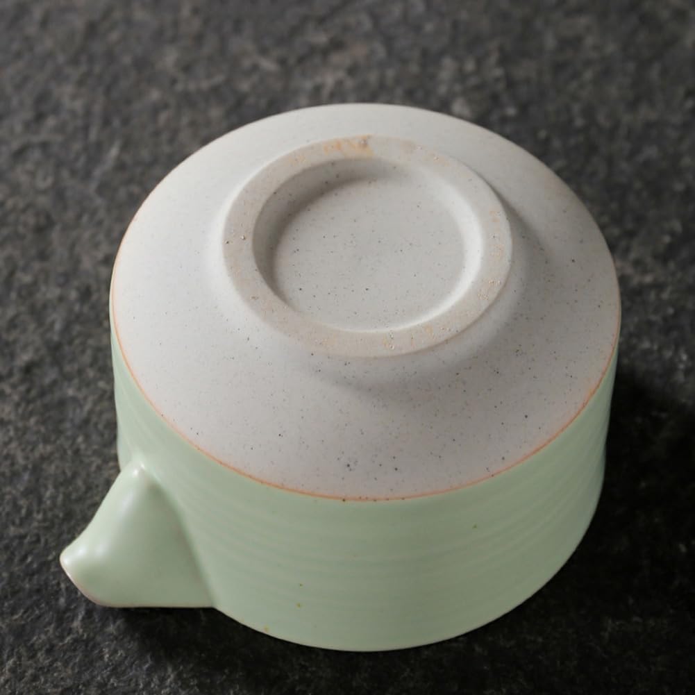 Matcha Traditional Porcelain Tea Bowl with Pour Spout - Hand Made Porcelain with Light Green Matte Glaze - Perfectly Whisked Matcha Green Tea, 430ml/ 14.5oz