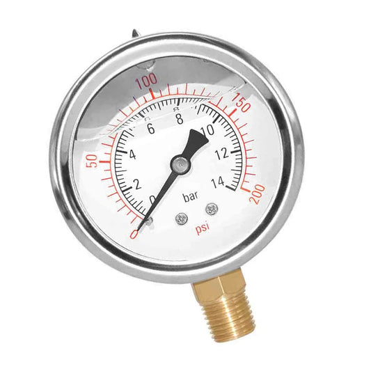 2-1/2" Dial 1/4" NPT 0~200Psi 304 Stainless Steel Glycerin Filled Pressure Gauge Bottom Mount