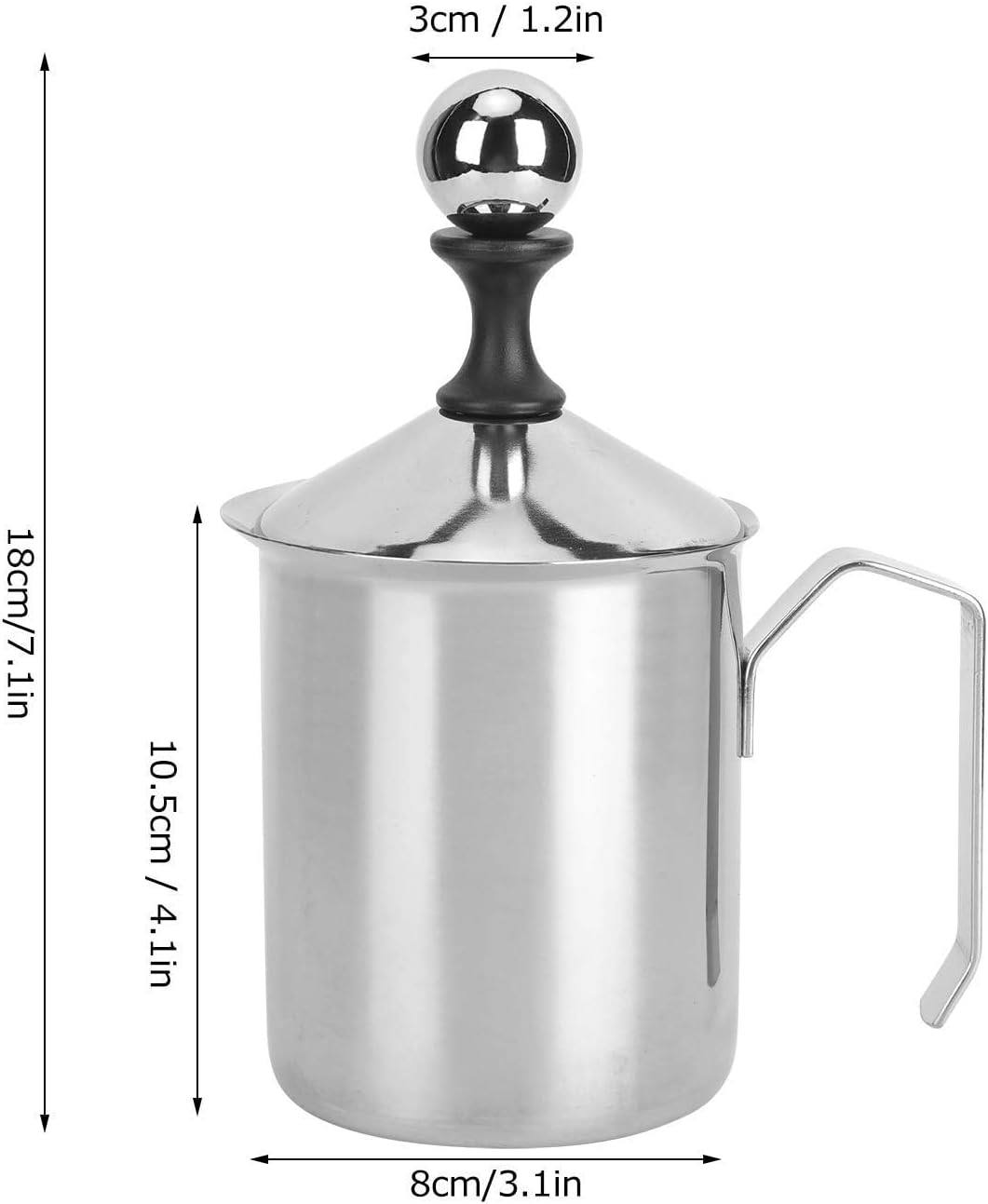 Manual Milk Frother 14oz/400ml Stainless Steel Frothing Pitcher With Handle for Latte Cappuccino Foam