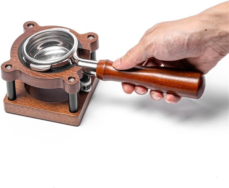 Adjustable Wooden Espresso Tamping Station, Coffee Tamper Base Portafilter Holder Compact Tamping Station Sapele Wood Coffee Portafilters Stand Base (A)