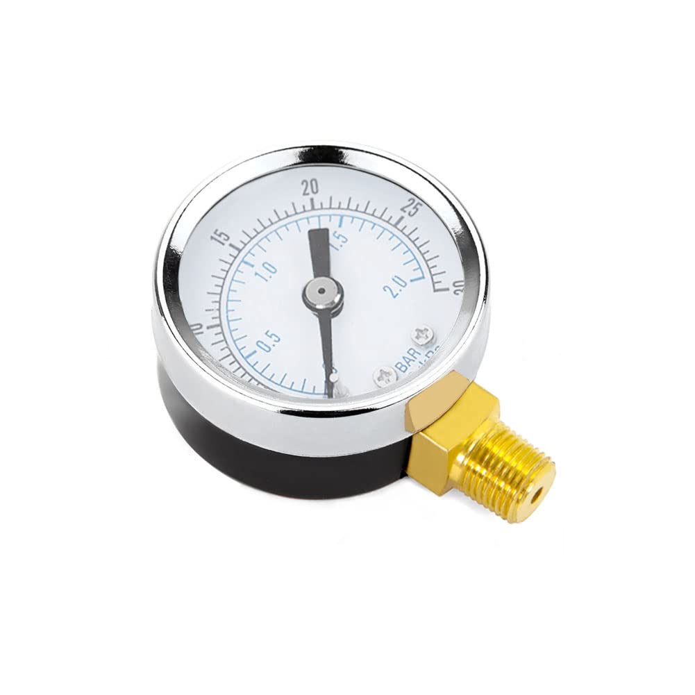 1/4" NPT 30Psi Steel Economical All Purpose Pressure Gauge with Brass Internals 2" Dial Display Bottom Mount
