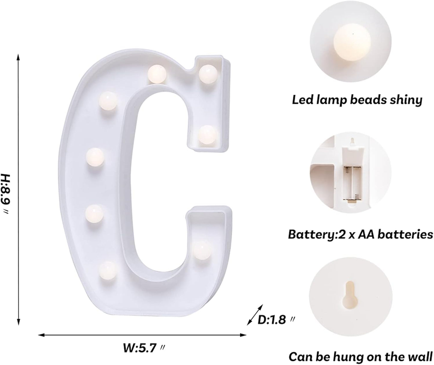 Foaky LED Letter Lights Sign Marquee Light Up Letters Sign for Night Light Wedding/Birthday Party Battery Powered Christmas Lamp Home Bar Decoration(C)
