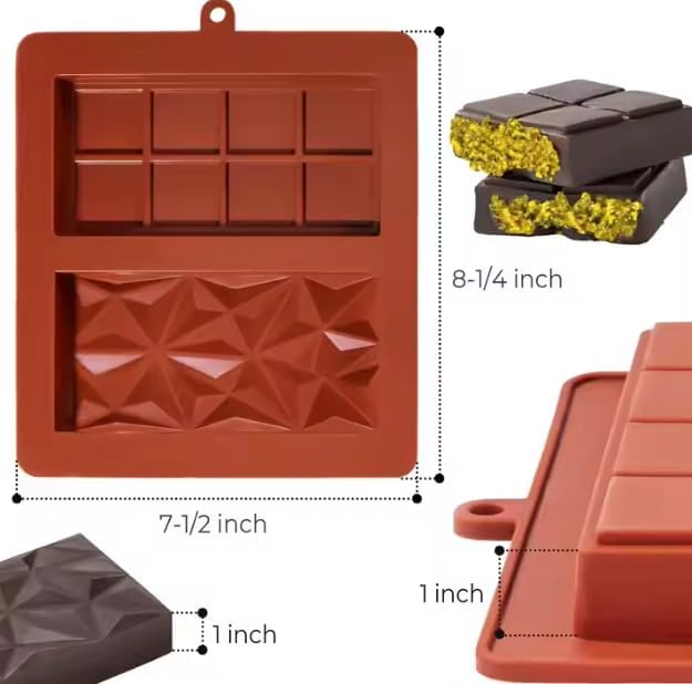 HABP GLOBAL 1 inch Chocolate Bar Mold, Silicone Deep Mold Ideal for making Homemade Stuffed Dubai Pistachio Chocolate,