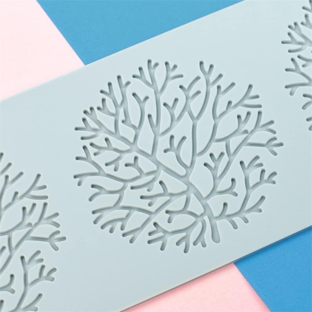 Silicone Lace Mold, Wedding Cake Lace Mat, Coral Cake Decorating Mold Flower Fondant Impression Mats for Edible Lace Fondant Mold, Sugar-Lace Cupcake Mat Tools (B_10.6x5.4x0.12inch)