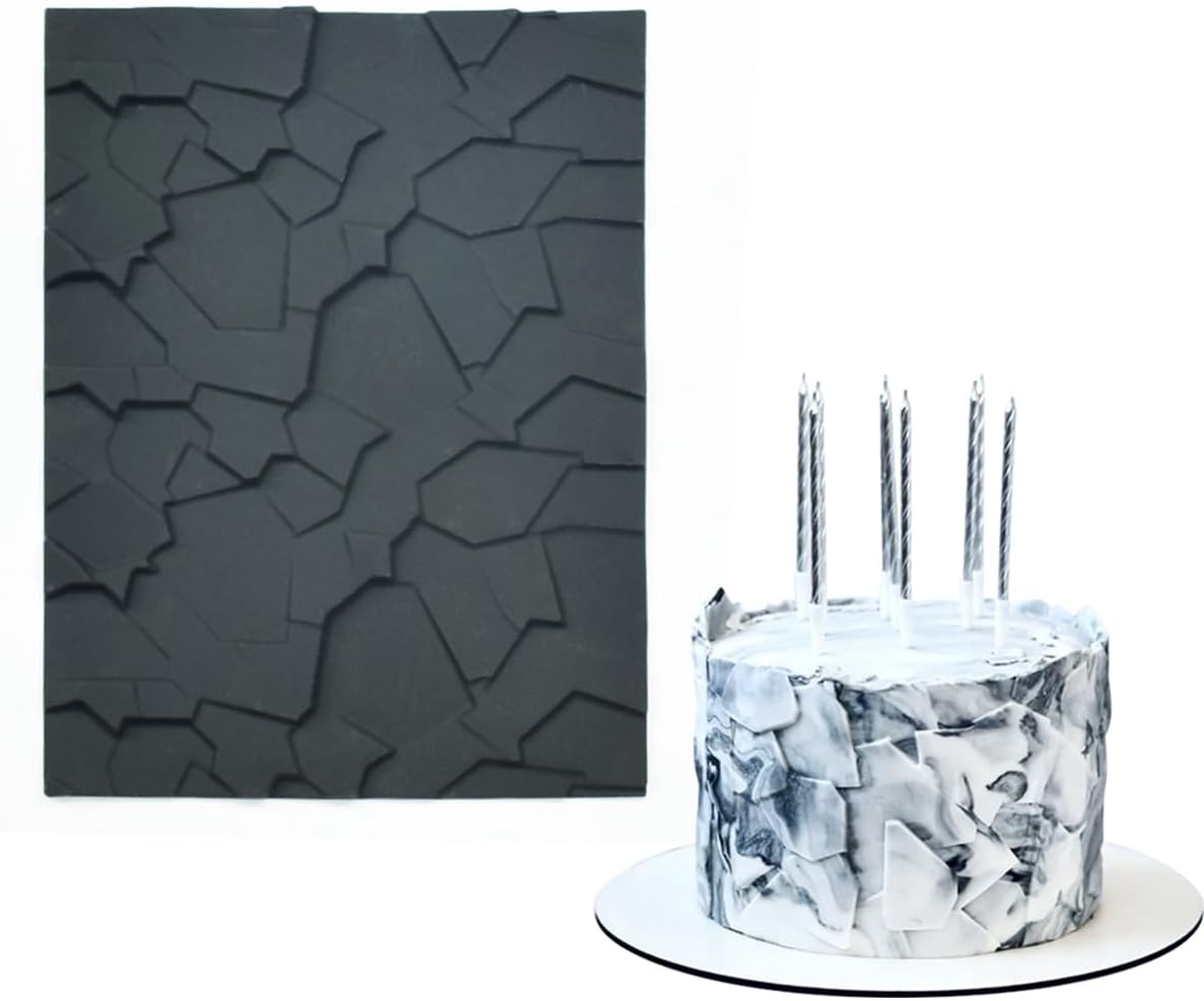 mostsom Fondant Silicone Mold for Cake Decoration Cake Border Stone Patter Impression Mat Fondant Embossing Stencil for DIY Cookies, Cupcakes, Chocolate, Clay – Reusable, Flexible (E_ Stone Patter)