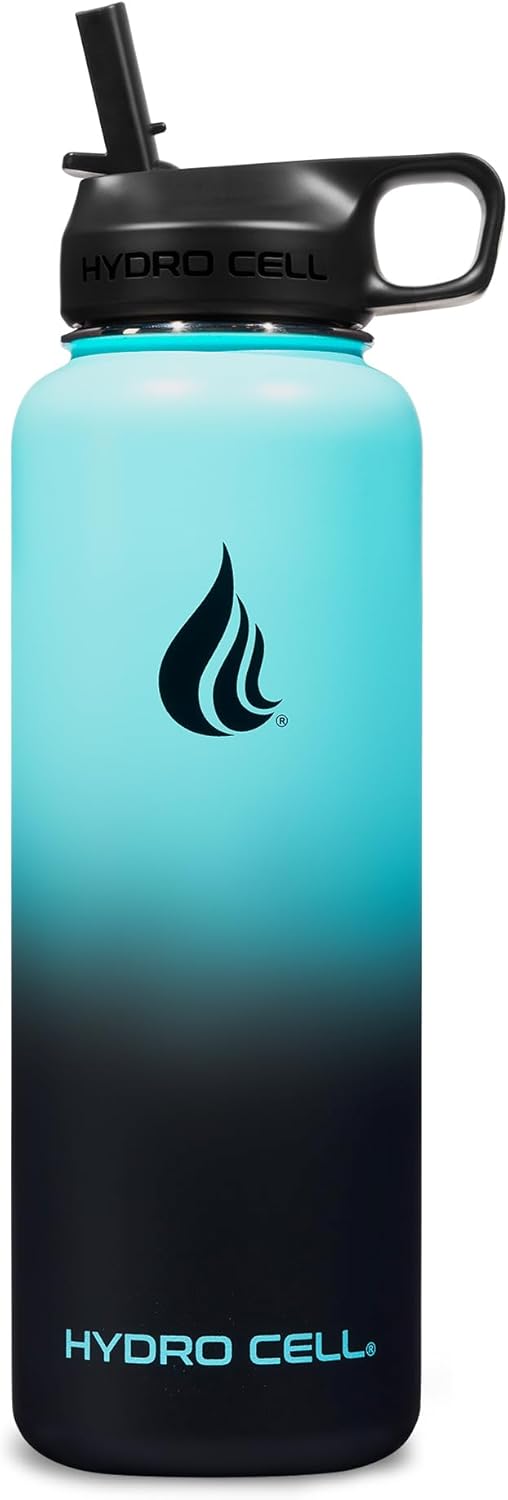 HYDRO CELL Stainless Steel Insulated Water Bottle with Straw - For Cold & Hot Drinks - Metal Vacuum Flask with Screw Cap and Modern Leakproof Sport Thermos for Adults (Teal/Black 40oz)