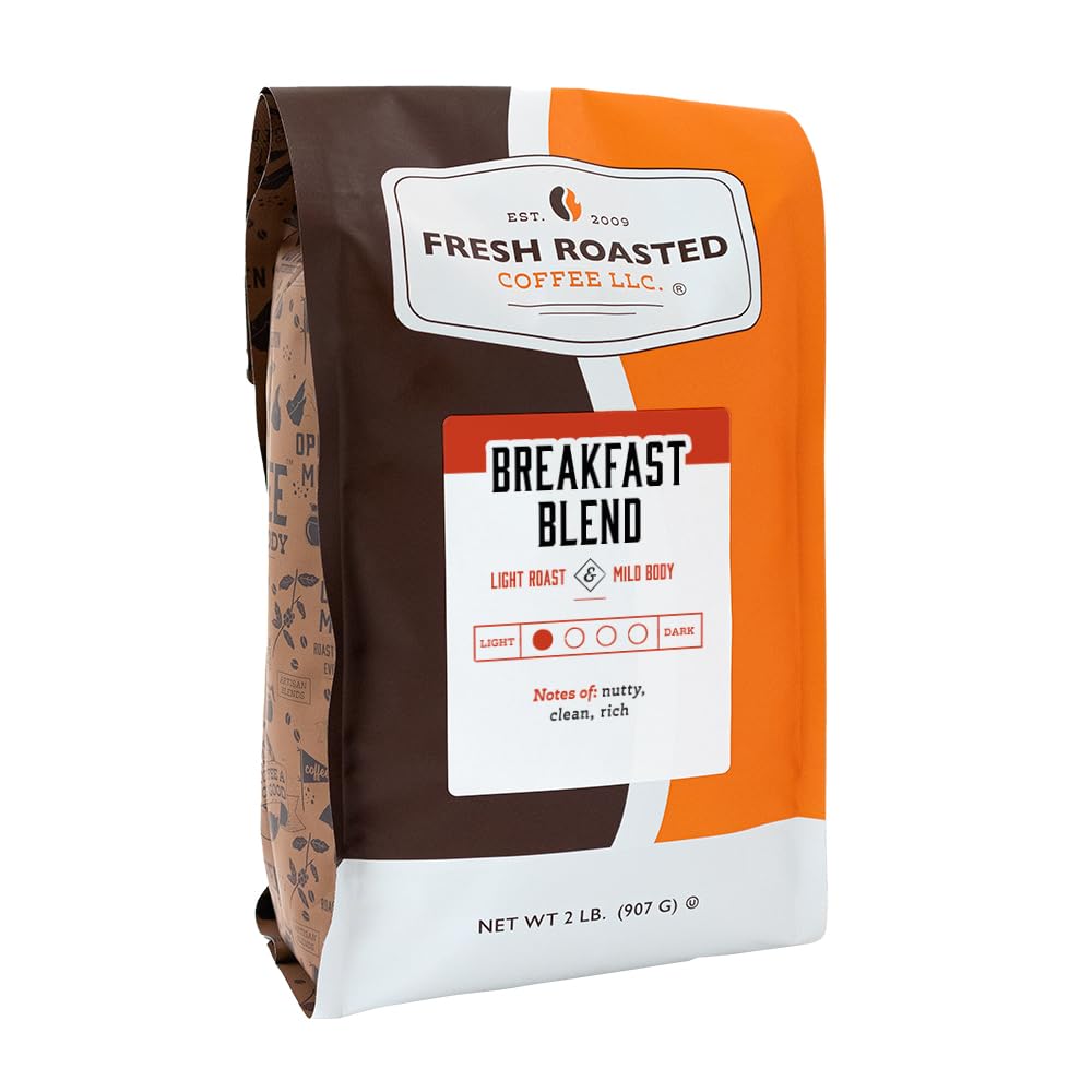 Fresh Roasted Coffee, Breakfast Blend, 2 lb (32 oz), Light Roast, Kosher, Ground 2 Pound (Pack of 1)
