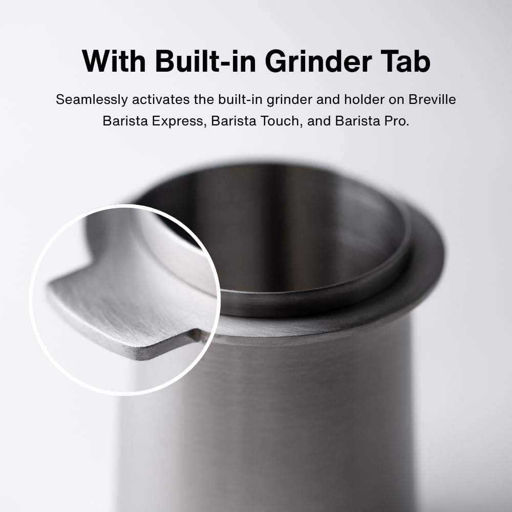 Crema Coffee Products 54mm Dosing Cup | Compatible with Breville Portafilters etc | Durable 100% Stainless Steel | Built-In Grinder Tab for Easy Transfer | Sleek, Mess-Free Design | Black Finish