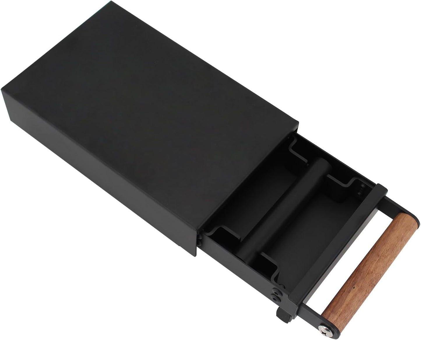 Espresso Knock Box Drawer, Stainless Steel Coffee Grounds Container with Wood Handle, Removable Rubber Knock Bar and Non-Slip Base, Mini 10.07 x 5.51 x 2.63 inch (Black)
