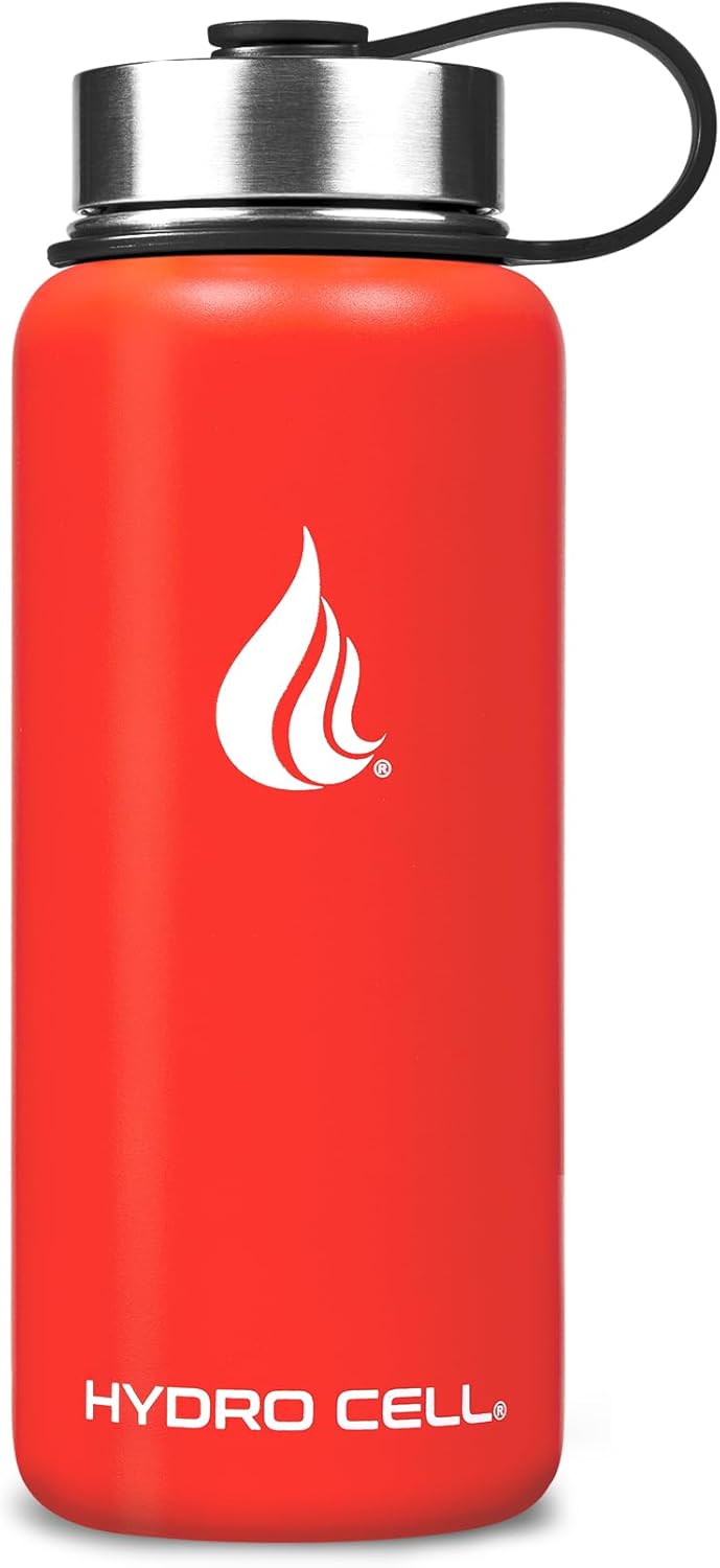 HYDRO CELL Stainless Steel Insulated Water Bottle with Straw - For Cold & Hot Drinks - Metal Vacuum Flask with Screw Cap and Modern Leakproof Sport Thermos for Adults (Mandarin 32oz)