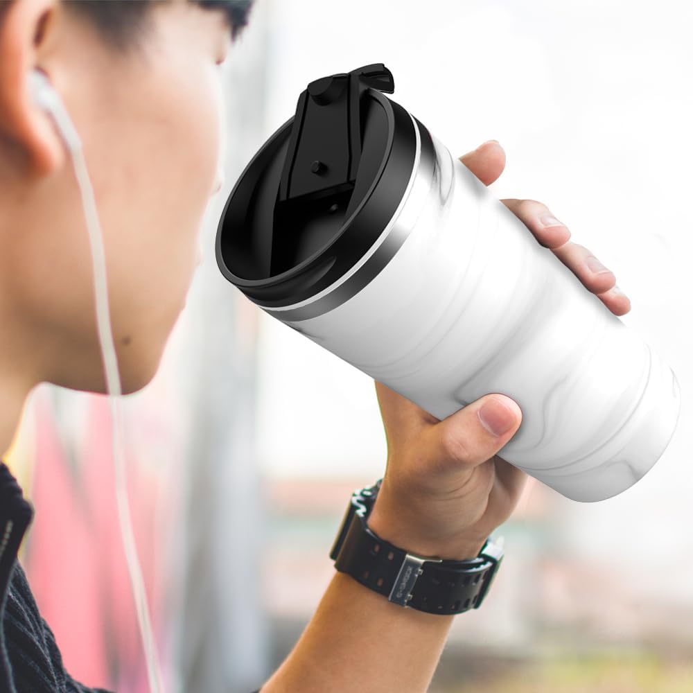 Insulated Coffee Mug with Ceramic Coating, 18oz Travel Mug with Leak-proof Lid, Vacuum Double-wall Tumbler, Stainless Steel Thermal Cup for Tea, Hot Cocoa, Cold Beverage, Ice Drinks