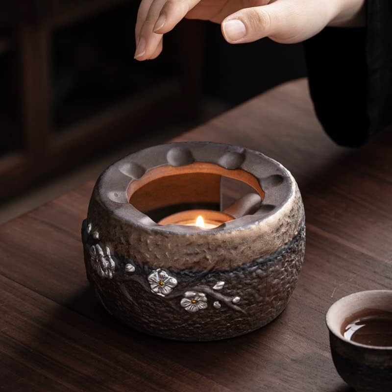 Teapot Warmer Matte Classic Retro Ceramic Universal Tea Warmer Stand Set with Candle Holder Japanese Style for Warming Tea, Coffee and Milk etc.