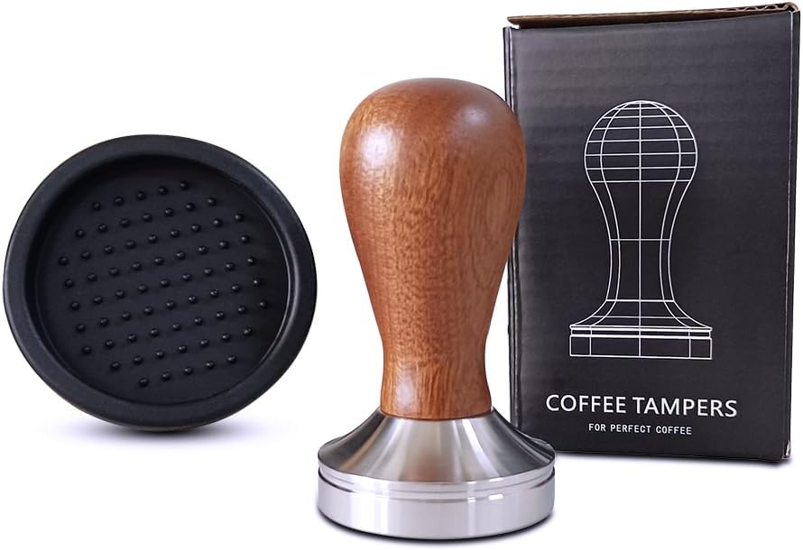 58mm Coffee Tamper Espresso Hand Tamper 304 Stainless Steel Espresso Wooden Handle Coffee Tamper with Mat (58mm)