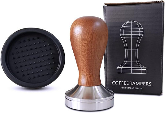 58mm Coffee Tamper Espresso Hand Tamper 304 Stainless Steel Espresso Wooden Handle Coffee Tamper with Mat (58mm)