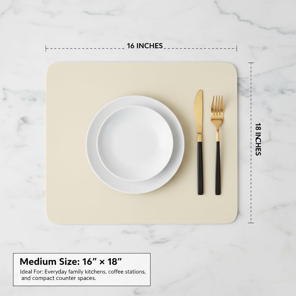 Dish Drying Mat Super Absorbent – 16" x 18" Coffee Mat for Countertops – Non-Slip Drying Mat for Kitchen Counter – Easy to Clean Water Absorbent Mat – Large Dish Drying Mats (Tapioca)