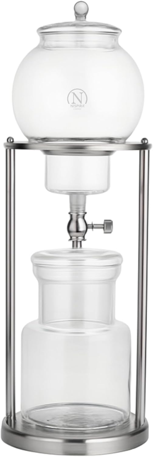 Nispira Luxury Ice Cold Brew Dripper Coffee Maker in Stainless Steel and Borosilicate Glass, 600 ml Silver