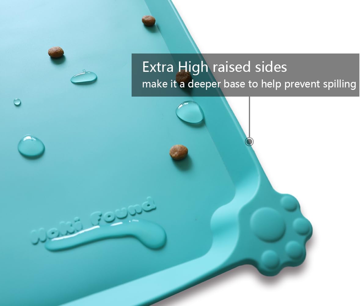 Hoki Found L Silicone Pet Food Mats Tray - Non Slip Pet Dog Cat Bowl Mats Placemat - Dog Pet Cat Feeding Mat - Waterproof Dog Cat Food Mats -Pet Water Mats for Floors -Teal