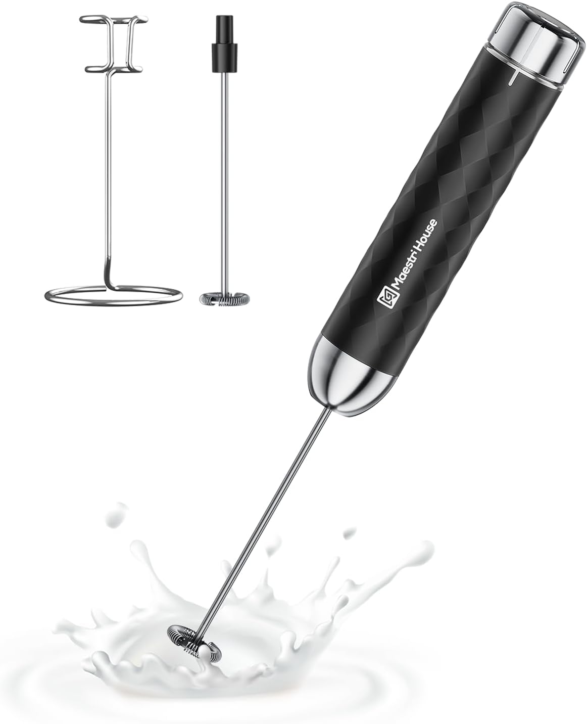 Maestri House Rechargeable Milk Frother with Stepless Speed Control, LunaFro 2.0 Handheld Electric Foam Maker Waterproof Drink Mixer Foamer for Lattes, Cappuccino