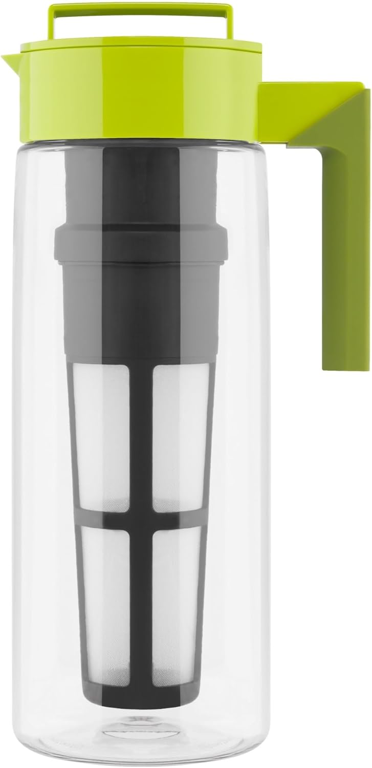 Takeya Flash Chill Iced Tea Maker - Airtight & Durable Iced Tea Maker Jug with Silicone Carry Handle - Leak-Proof & Lightweight Tea Infuser with Patented Flash Chill Technology - 2 Quart, Avocado