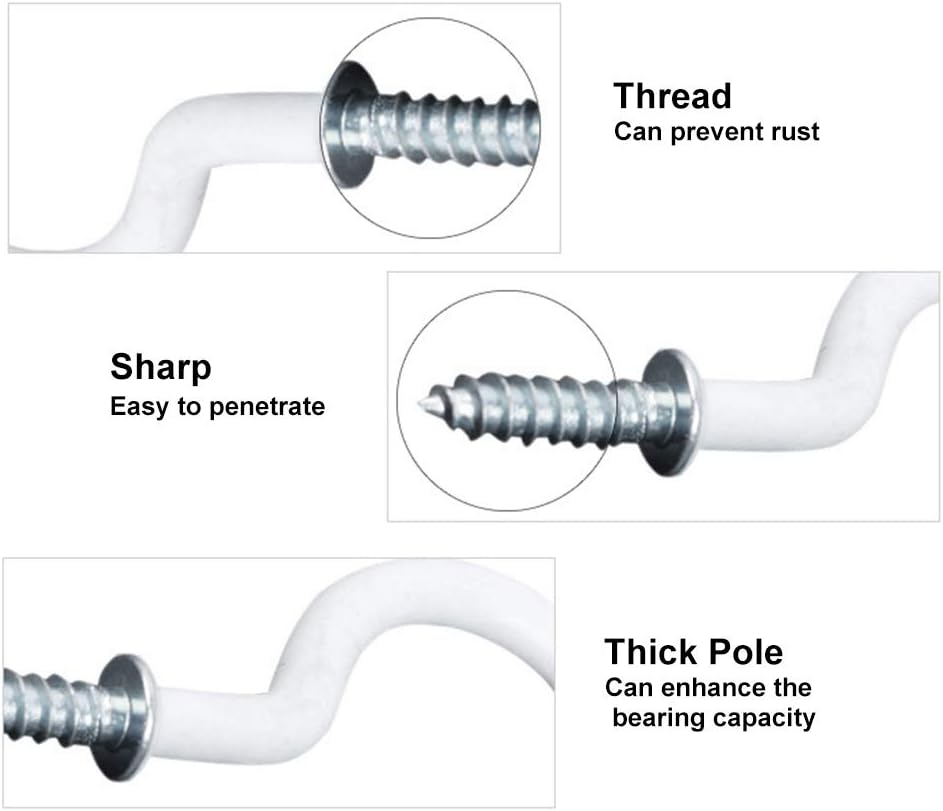 24 Pack Ceiling Hooks for Hanging Plants - 2.2 inches Heavy Duty, Hanging Hooks for Christmas Lights, Cups, Decors - White Vinyl Coated Screw in Plant Hanger Hook Indoor and Outdoor