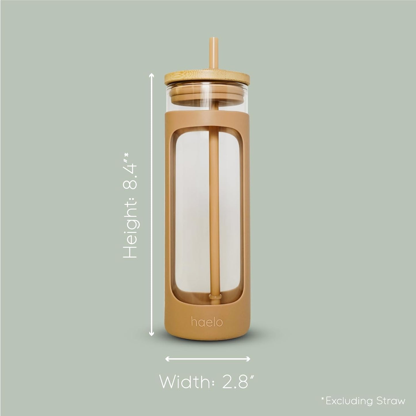 haelo 20oz Glass Tumbler Water Bottle, Iced Coffee Cup with Straw, Silicone Protective Sleeve, Bamboo Lid Reusable BPA Free (White)