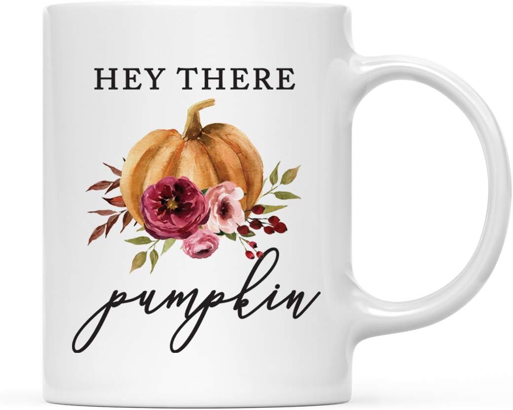 Andaz Press Fall Burgundy Marsala 11oz. Ceramic Coffee Tea Mug, Hey There Pumpkin, 1-Pack, Pumpkin Floral Graphic, Birthday, Friend, Family, Coworker, Autumn Season, Festive Holiday Ideas