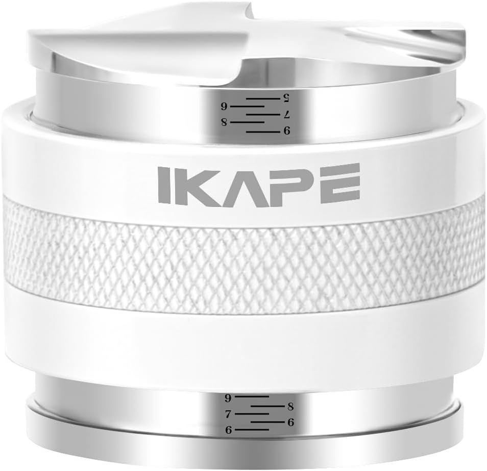 IKAPE Coffee Products, 58mm Coffee Distributor & Hand Tamper, Adjustable Depth Espresso Distributor Fits All 58mm Espresso Portafilter, Compatible with Rancilio, Gaggia Bottomless Portafilter (White)