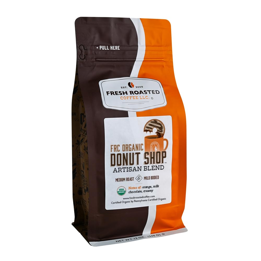 Fresh Roasted Coffee, Organic Donut Shop | USDA Organic, Kosher | Medium Roast 12 oz Whole Bean