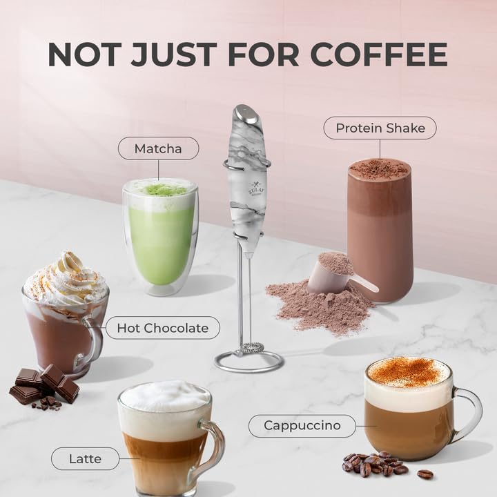 Zulay Kitchen Powerful Milk Frother Wand With 4 AA Duracell Batteries - Ultra Fast Handheld Drink Mixer - Electric Whisk Foam Maker for Coffee, Lattes, Cappuccino, Matcha & Creamer -