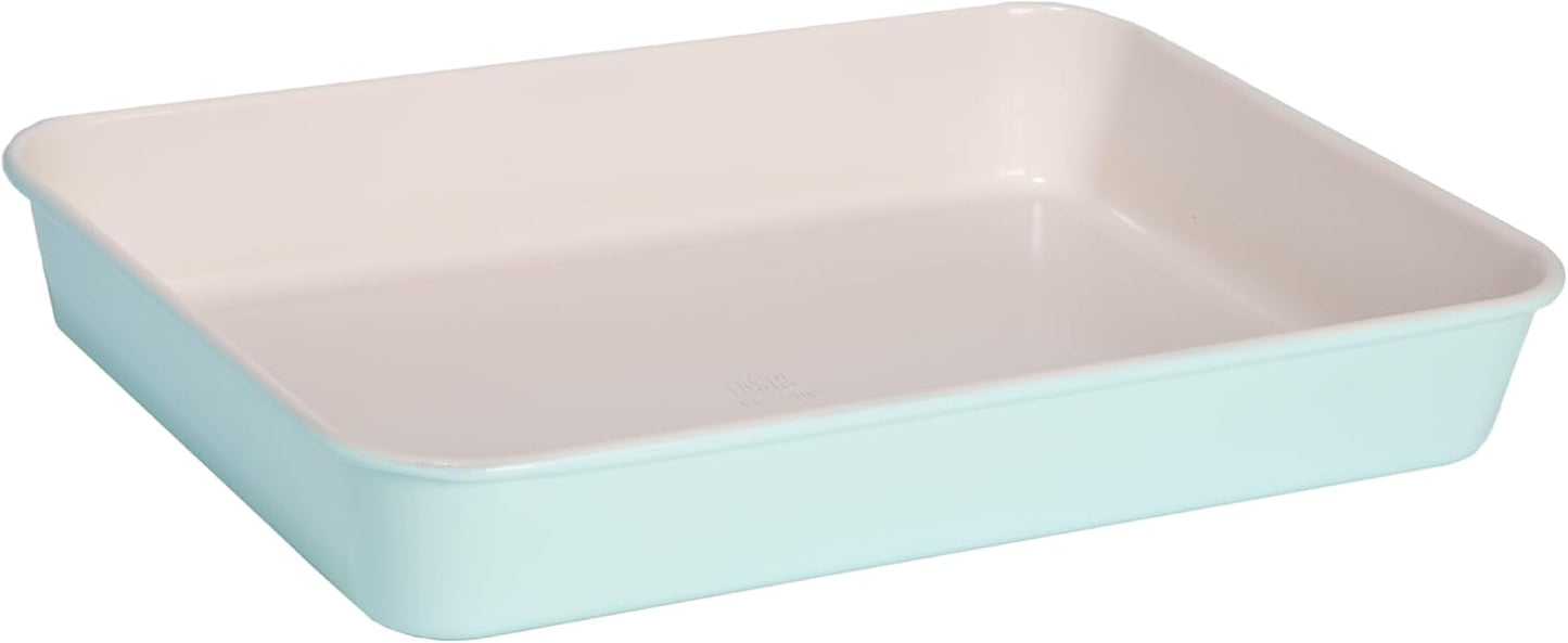 Tasty Clean Ceramic 14-Inch x 10-Inch Roasting Pan, Durable Aluminized Steel for Professional Results, Clean Ceramic Nonstick Coating, Oven Safe to 425°F, Dishwasher Safe, Aqua