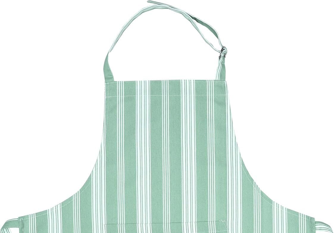 AMOUR INFINI Cotton Striped Aprons for Women with Pockets - Adjustable Strap and Waist Ties Printed Apron for Baking, Cooking, Gardening (27.5 x 33 Inches - Sage Green)