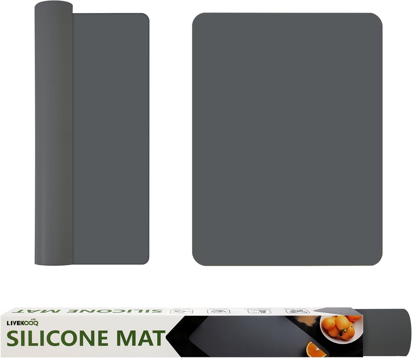 Silicone Mat for Kitchen Counter, Silicone Mat Trimable to Size (Dark Gray, 15.7×11.8inch-2pcs), BPA-Free Silicone Placemat, Heat-Resistant NonSlip Table Mat for Air Fryer, Countertop Protector Mat