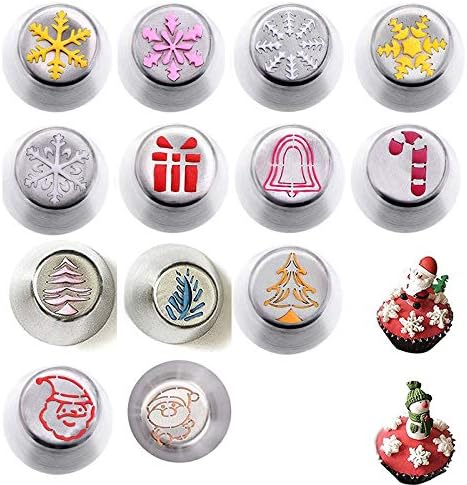 Christmas Piping Bags and Tips Set, 11 Pcs Frosting Tips, Icing Bags Disposable for Cakes Decorating Kit Supplies with 1 Reusable Piping Bags, 1 Couplers