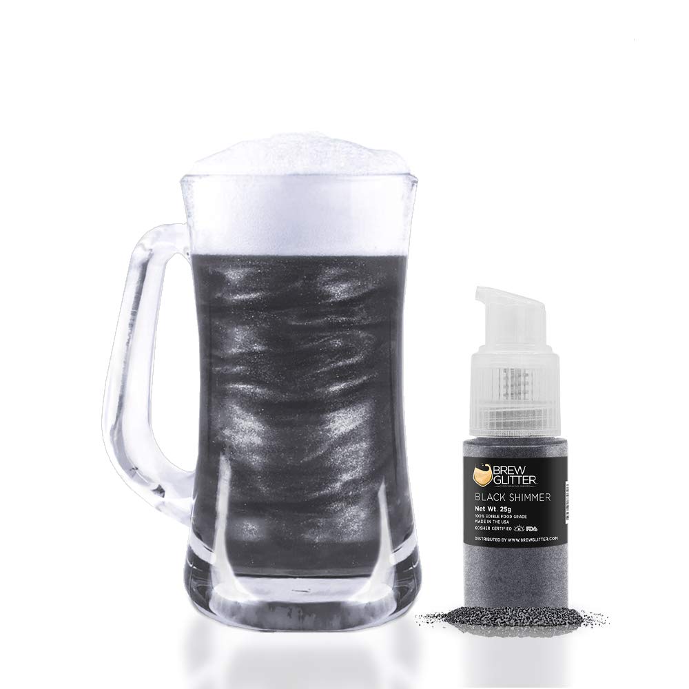 Brew Glitter - Black Shimmer (25g Spray Pump 1x Jar) | Edible Glitter for Drinks, Cocktails, Beer, Garnish & Beverages