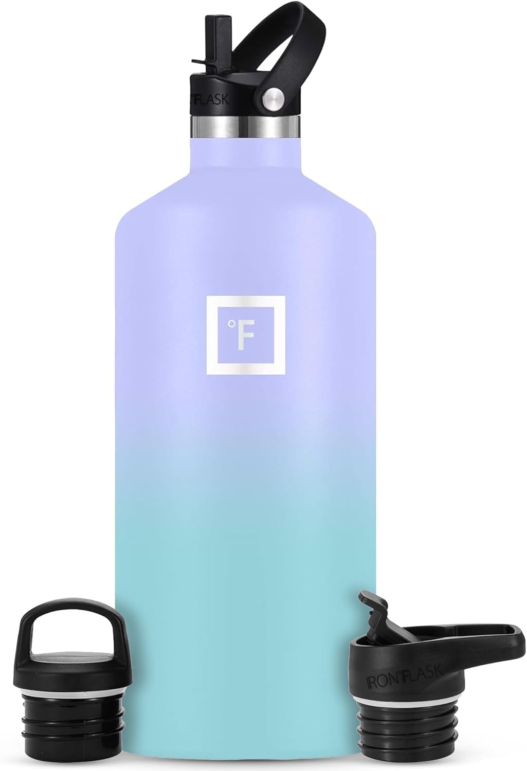 IRON °FLASK Camping & Hiking Hydration Canteens - 3 Lids (Narrow Straw Lid) Leak Proof Vacuum Insulated Stainless Steel - Hot & Cold Double Walled Sports Water Bottle - Cotton Candy, 64 Oz