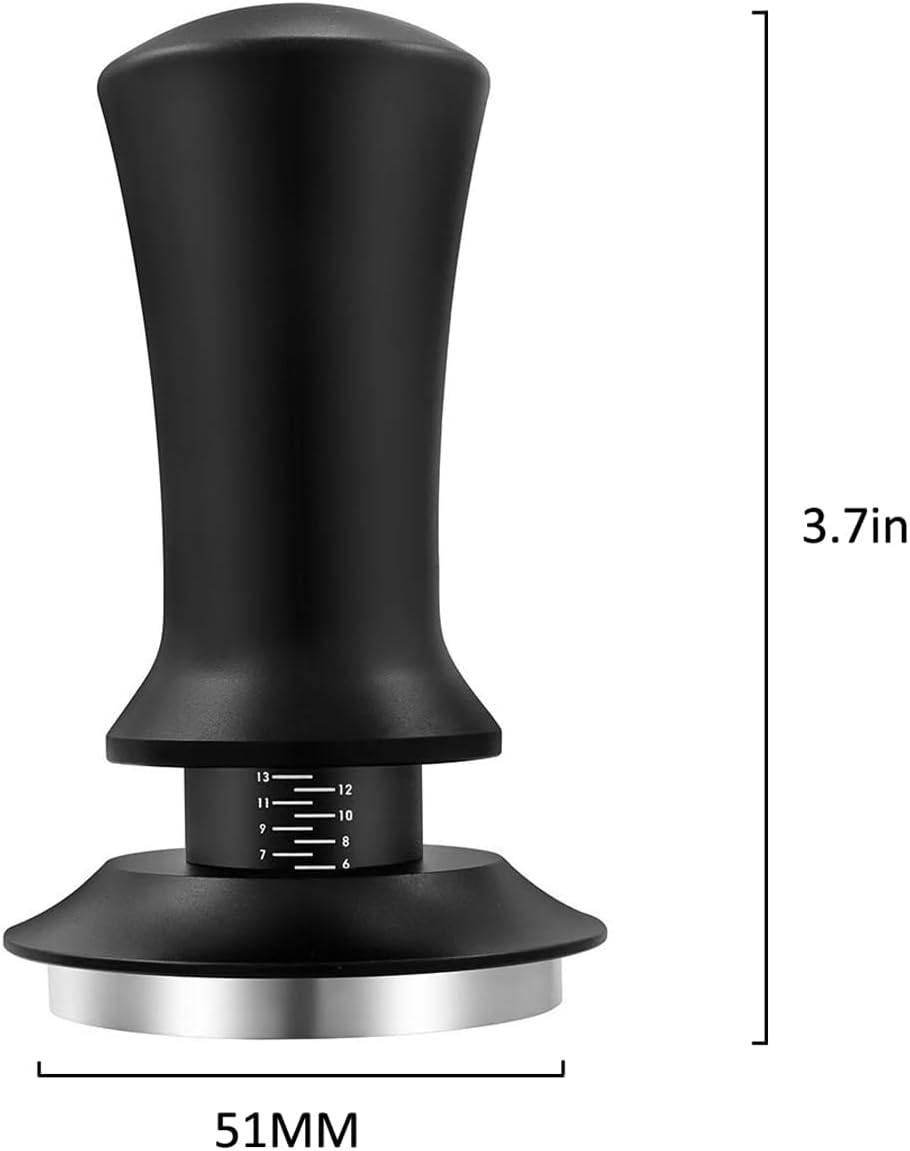 51mm Espresso Tamper and Stirrer Set, Adjustable Spring Loaded Calibrated Coffee Tamper Barista Accessories Kit, Black