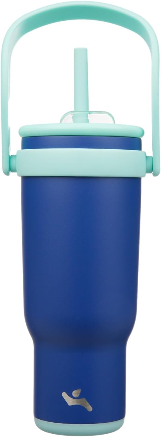40 oz Tumbler with Side Handle, Insulated Water Bottle with Straw and 2 in 1 Lid, Stainless Steel Cup Travel Coffee Mug for Sports Office Gym,Dark Blue