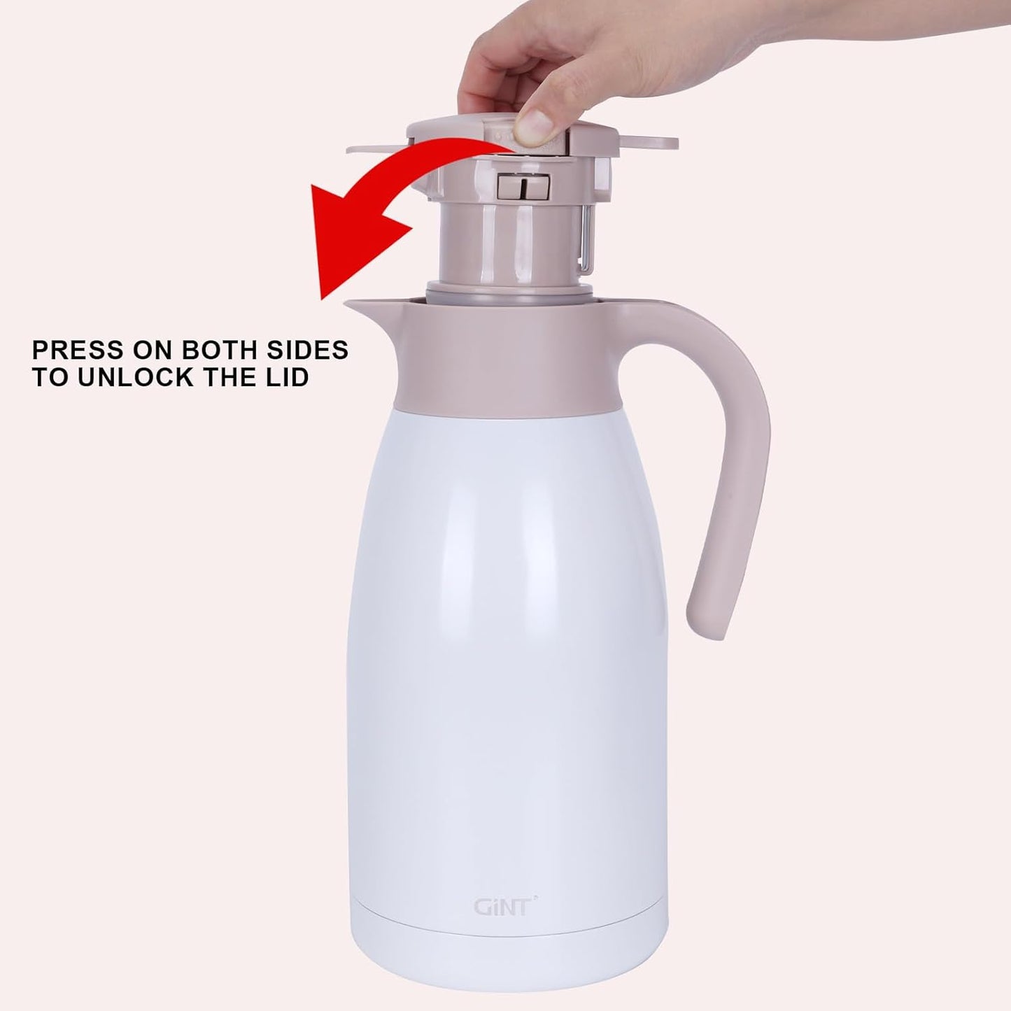 GiNT 1.9L / 64Oz Thermal Coffee Carafe, Insulated Stainless Steel Coffee Carafes for Keeping Hot/Double Walled Vacuum Thermal Carafe (White)