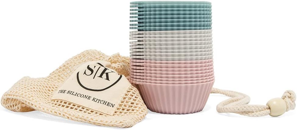 The Silicone Kitchen Reusable Silicone Baking Cup Silicone Muffin Liners for Cupcakes, BPA Free, Regular, 24 Pack, Pink Gray Blue